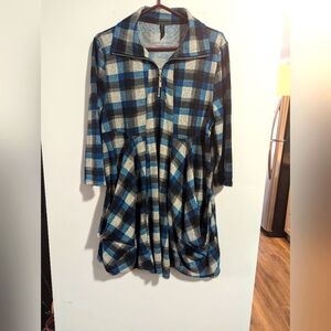 - Lavina plaid dress with 1/4 zip and oversized pockets that make a bell s…